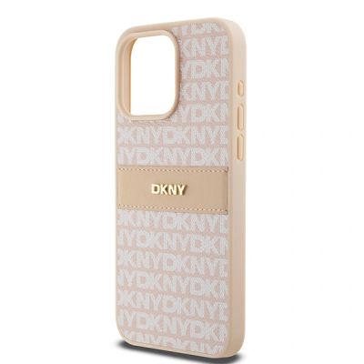 12. Etui DKNY Leather Mono Stripe & Metal Logo na iPhone 15 Pro Max - różowe