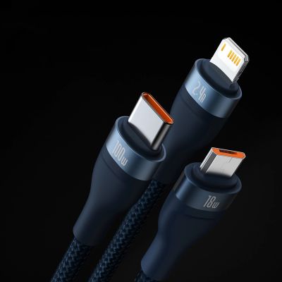 11. Baseus Flash Series II kabel USB - USB Typ C / Lightning / micro USB 100 W 1,2 m niebieski (CASS030003)