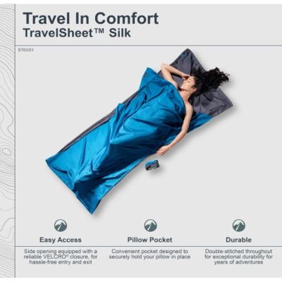 8. Wkładka do śpiwora Cocoon TravelSheet Silk, rhino/cornflower