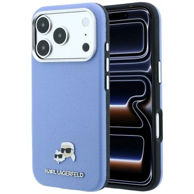 Etui Karl Lagerfeld Grained Heads Metal MagSafe na iPhone 18 Pro / 17 Pro - niebieskie