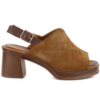 2. Skórzane sandały damskie zamszowe na obcasie Vinceza 26-39995