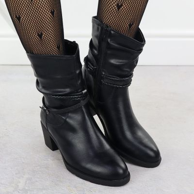 5. Marszczone botki na klocku damskie czarne Jezzi ASA128-63