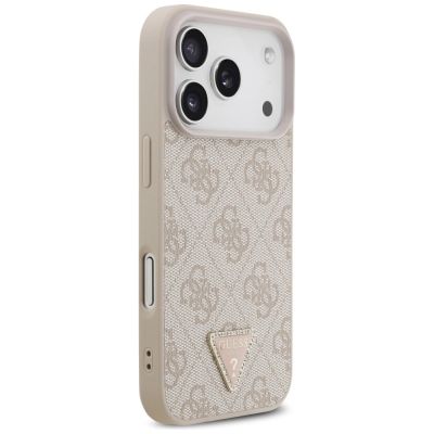 4. Etui Guess Leather 4G Triangle Strass MagSafe na iPhone 17 Pro - różowe