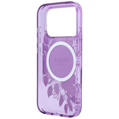 6. Etui Guess IML Flowers Pearl Strap MagSafe na iPhone 18 Pro / 17 Pro - fioletowe