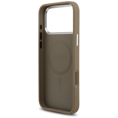 7. Etui Guess Grained Triangle Logo MagSafe na iPhone 17 Pro Max - brązowe