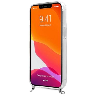 5. Etui Guess 4G Grey Strap Silver Chain na iPhone 13 mini - przezroczyste