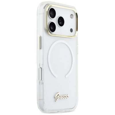 4. Etui Guess IML Gradient Script Metal MagSafe na iPhone 17 Pro - białe