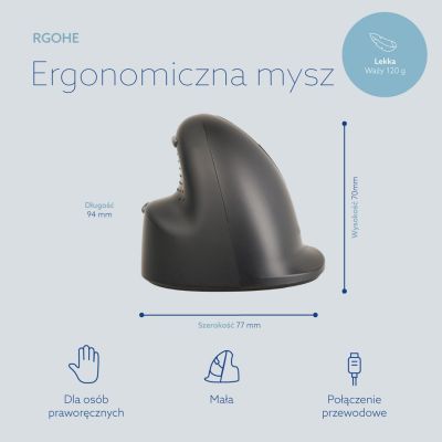 10. R-Go Tools Mysz ergonomiczna R-Go HE Break z oprogramowaniem do przerw, rozmiar small (długość dłoni poniżej 165 mm), dla praworęcznych, przewodowa, czarna