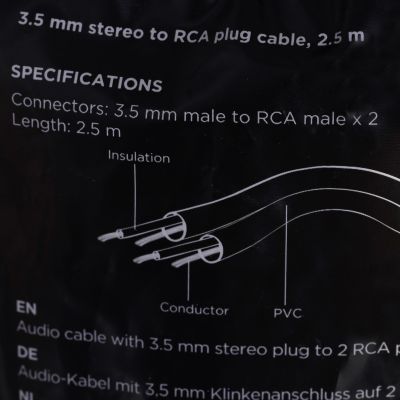 5. Kabel GEMBIRD CCA-458-2.5M (2x Cinch M - Mini Jack M; 2,5m; kolor czarny)