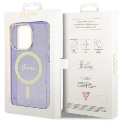8. Etui Guess Glitter Gold MagSafe na iPhone 14 Pro Max - purpurowe