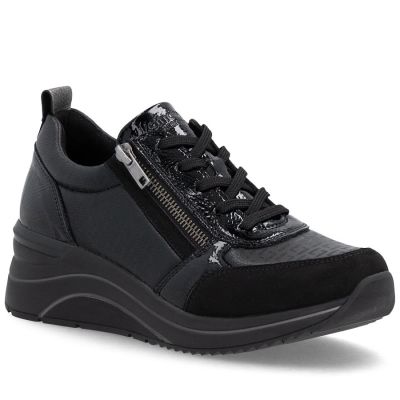 Półbuty damskie sneakersy na koturnie czarne Remonte Rieker D0T22-03
