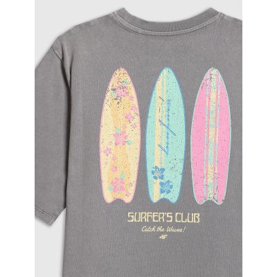 7. T-shirt loose z nadrukiem dziewczęcy 4F 4FJRSS26TTSHF3980-25S