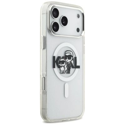 4. Etui Karl Lagerfeld IML Glitter Karl & Choupette Sketch Logo MagSafe do iPhone 17 Pro Max - przezroczyste