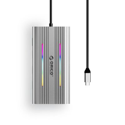 2. Stacja dokująca USB-C Orico XCR 12w1 RGB 3x USB-A USB-C PD 100W HDMI 4K VGA RJ45 Gigabit czytnik kart SD i microSD - srebrna