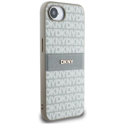 4. Etui DKNY Repeat Texture Pattern with Tonal Stripe na iPhone 16e - beżowe