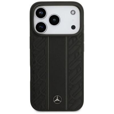 3. Etui Mercedes Leather Laurel Leaves Stripes MagSafe do iPhone 17 Pro - czarne