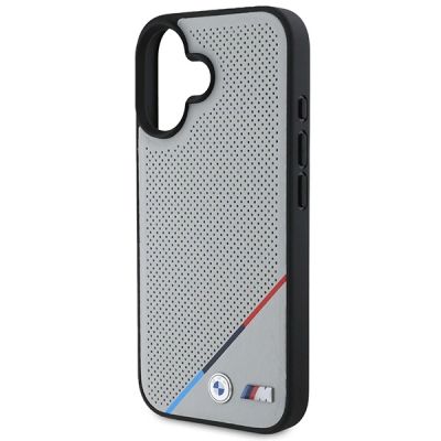 6. Etui BMW M Perforated Tricolor Line MagSafe na iPhone 16 - szare