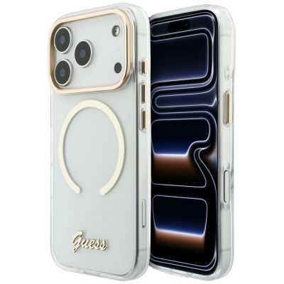 Etui Guess IML Script Metal MagSafe na iPhone 18 Pro / 17 Pro - przezroczyste