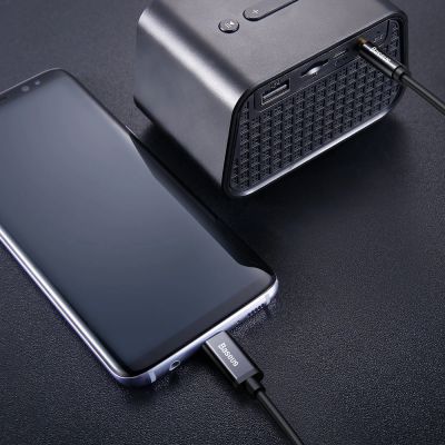 9. Baseus kabel audio stereo przejściówka AUX 3,5 mm mini jack - USB Typ C do telefonu tabletu 120cm czarny (CAM01-01)