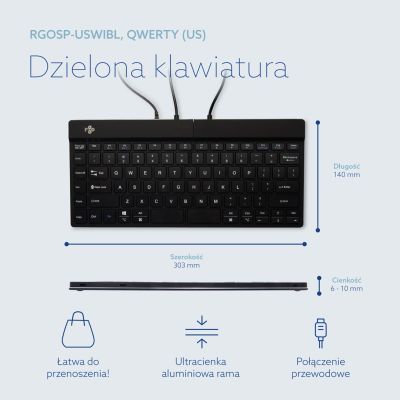 22. R-Go Tools Ergonomiczna klawiatura R-Go Split Break v2 z oprogramowaniem break, QWERTY_US, przewodowa, czarna