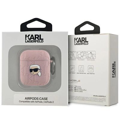 3. Etui Karl Lagerfeld Monogram Karl Head na AirPods 1 / 2 - różowe