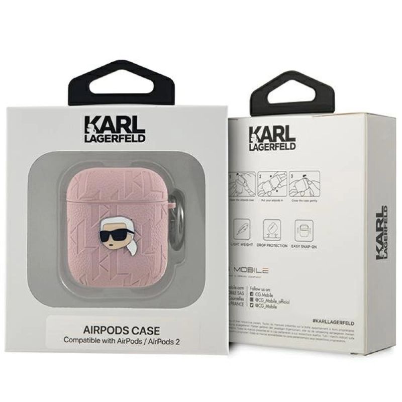 3. Etui Karl Lagerfeld Monogram Karl Head na AirPods 1 / 2 - różowe