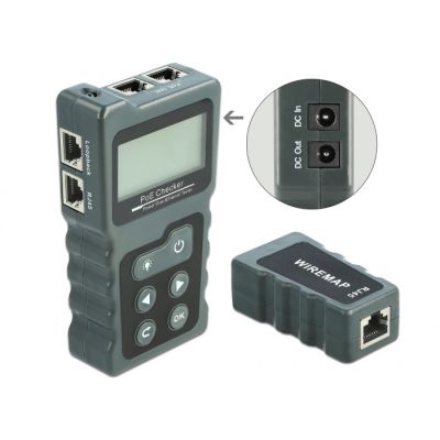 4. Tester kabli LCD Delock RJ45 / PoE / DC - zestaw do testowania sieci