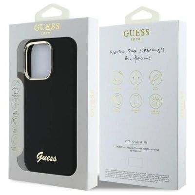 8. Etui Guess Silicone Script Metal Logo & Frame na iPhone 16 Pro Max - czarne