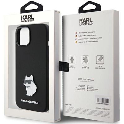 8. Etui Karl Lagerfeld Silicone Choupette Metal Pin na iPhone 15 Plus / 14 Plus - czarne