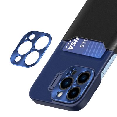 5. Leather Stand Case etui Samsung Galaxy S23 Ultra pokrowiec portfel na kartę z podstawką niebieskie