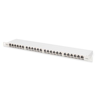 24. Panel krosowy high density 19'' 24x RJ45, LSA poziom, kat.6A, ekranowany, 0.5U, szary, prowadnica kabli