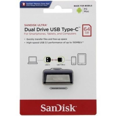 16. Pendrive SanDisk SDDDC2-064G-G46 (64GB; USB 3.1, USB-C; kolor czarny)