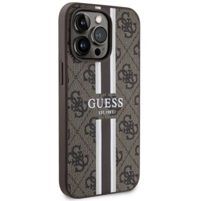 4. Etui Guess 4G Printed Stripes MagSafe na iPhone 13 Pro Max - brązowe