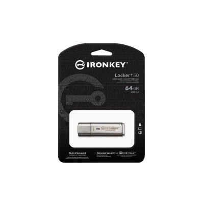 3. Kingston IronKey Locker+ 50 pamięć USB 64 GB USB Typu-A 3.2 Gen 1 (3.1 Gen 1) Srebrny