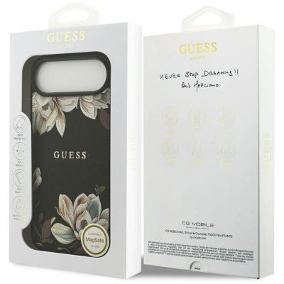 8. Etui Guess Grained Flowers Classic Logo MagSafe na iPhone Air - czarne