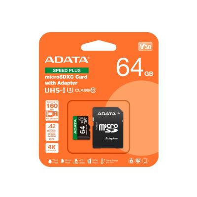 3. ADATA Speed Plus MicroSDXC 64 GB Class 3 UHS-I/U3 A2 V30