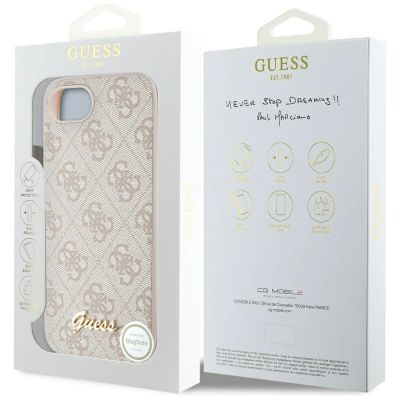 8. Etui Guess 4G Script Logo MagSafe na iPhone 16e - różowe
