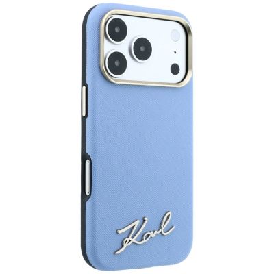 4. Etui Karl Lagerfeld Saffiano Small Script Metal Logo MagSafe na iPhone 17 Pro Max / 18 Pro Max - jasnoniebieskie