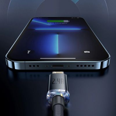 13. Baseus Crystal Shine Series kabel przewód USB do szybkiego ładowania i transferu danych USB Typ A - Lightning 2,4A 2m niebieski (CAJY000103)