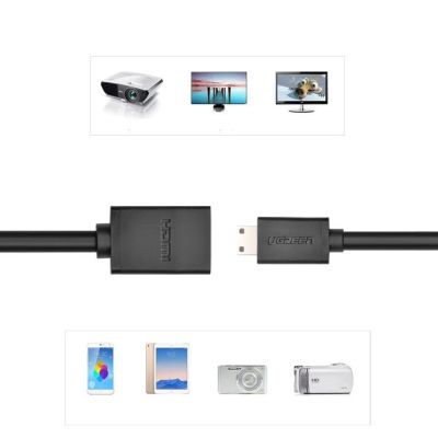 12. Ugreen kabel adapter przejściówka HDMI (żeński) - mini HDMI (męski) 4K 60 Hz Ethernet HEC ARC audio 32 kanały 22 cm czarny (20137)