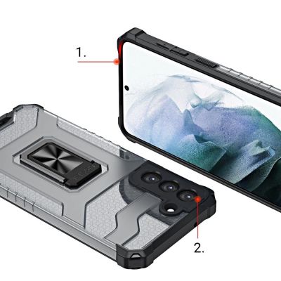 6. Crystal Ring Case pancerne hybrydowe etui pokrowiec + magnetyczny uchwyt Samsung Galaxy S22+ (S22 Plus) zielony