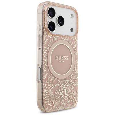 4. Etui Guess IML Flowers Electro Pearl Strap MagSafe do iPhone 17 Pro - różowe
