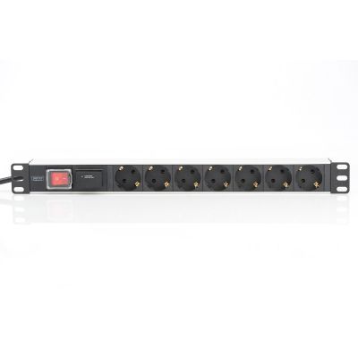 5. Digitus Listwa zasilająca PDU 19" Rack, 7x gniazdo schuko, 2.0m, 1x wtyk unischuko, 16A, wł./wył., zabezpieczenie przepięciowe, profil aluminiowy