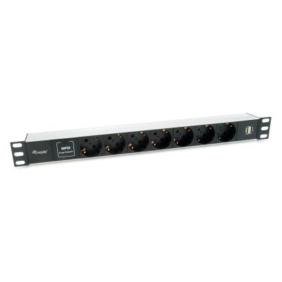 Equip 333315 rozdzielacz zasilania PDU 7 x gniazdo sieciowe 1U Czarny, Srebrny