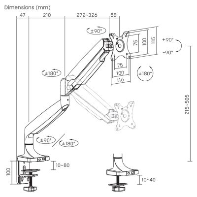 4. Uchwyt do monitora Maclean MC-969, podwójne ramię, ze sprężyną gazową, 17"-45", 16 kg,