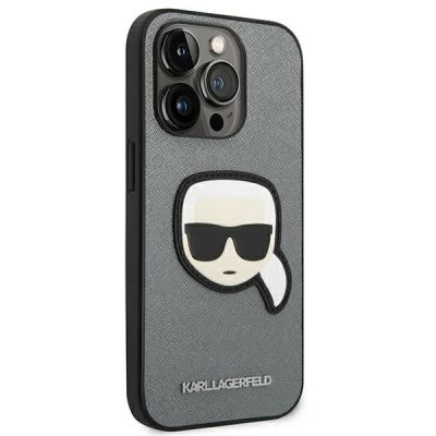 4. Etui Karl Lagerfeld Saffiano Karl's Head Patch na iPhone 14 Pro - srebrne