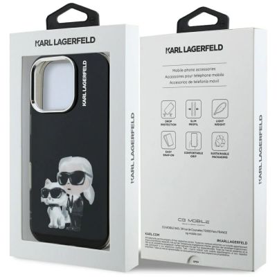 8. Etui Karl Lagerfeld IML Aquarelle Karl & Choupette & Logo na iPhone 16 Pro czarne