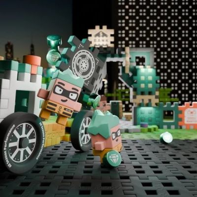 7. MARIOINEX Klocki Mini Waffle City Napad na bank, 148 elementów