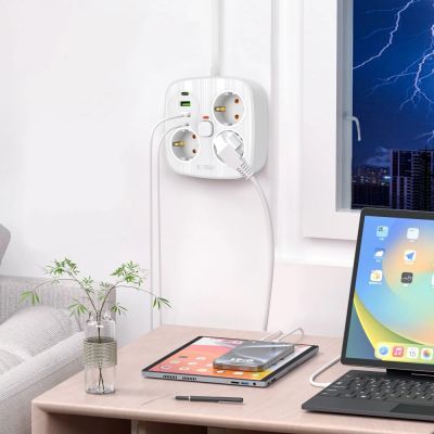 5. Listwa zasilająca Tech-Protect PCS3X4, 3 gniazda sieciowe, 2xUSB-A, 2xUSB-C 200 cm - biała