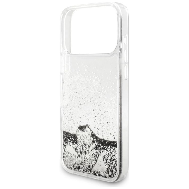 6. Etui Guess Liq. Glitter Charms na iPhone 17 Pro - srebrne